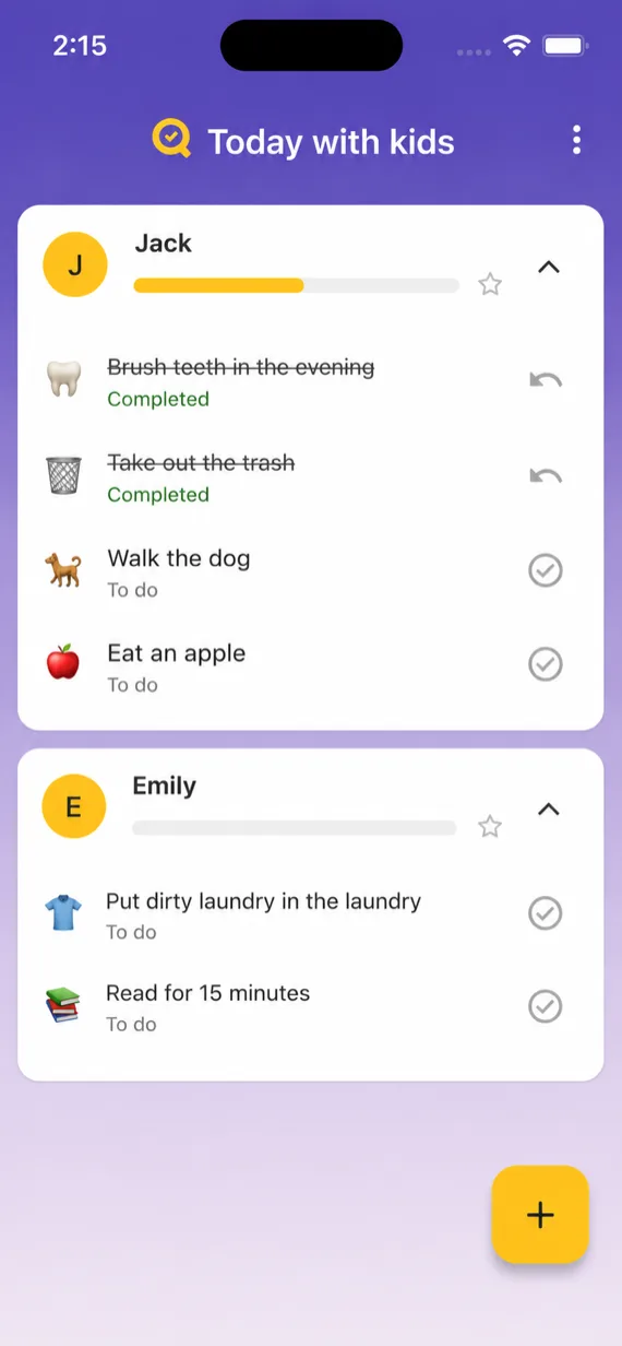 Children’s task list in the Questika app
